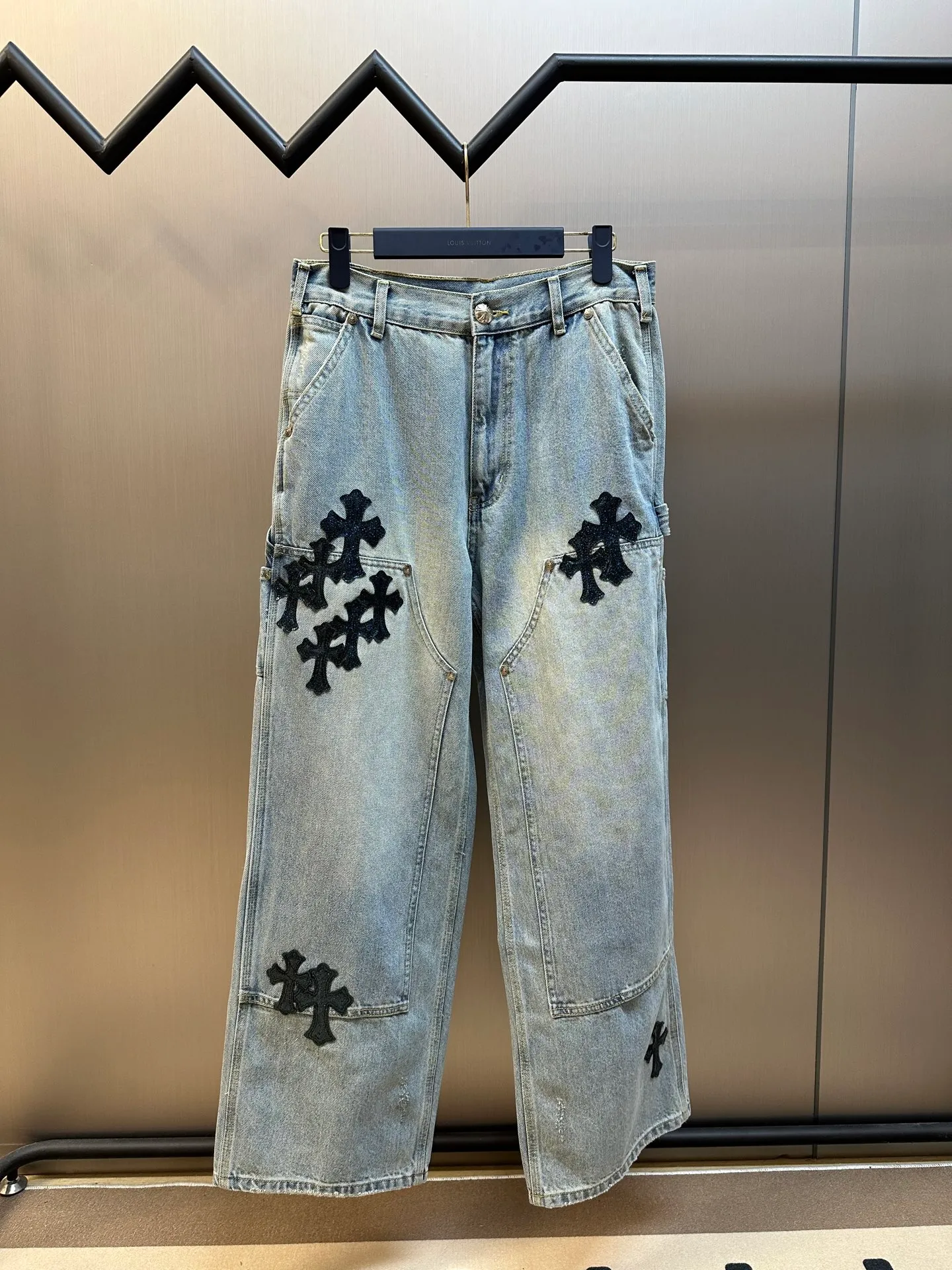 🅿️590 Crow Heart Cross Starry Sky Pastel Leather Jeans size: 31.32.33.34